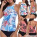 Two Piece Plus Size Sexy Backless Women Halter Floral Printed Swimwear Set Red B07N7D3BBH